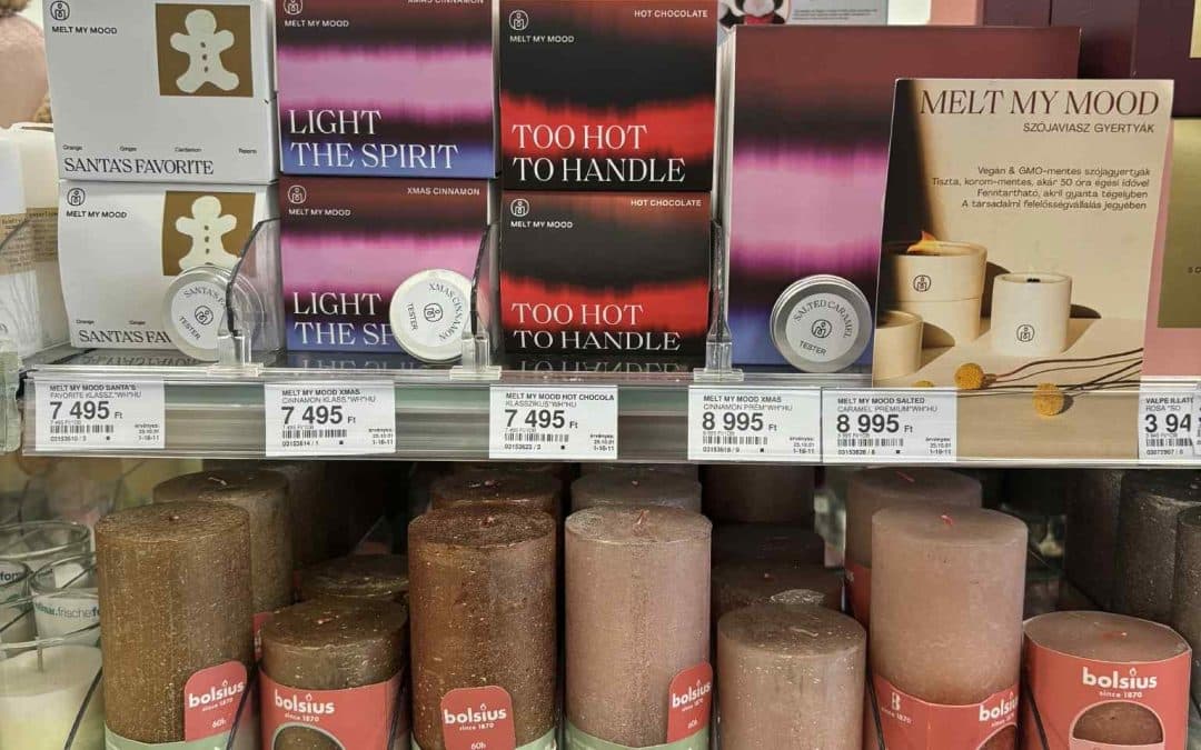 🎄 Értékteremtő ünnepi ajándék: Melt My Mood gyertyák az Alba Mentor műhelyéből – most már a Müller polcain is!